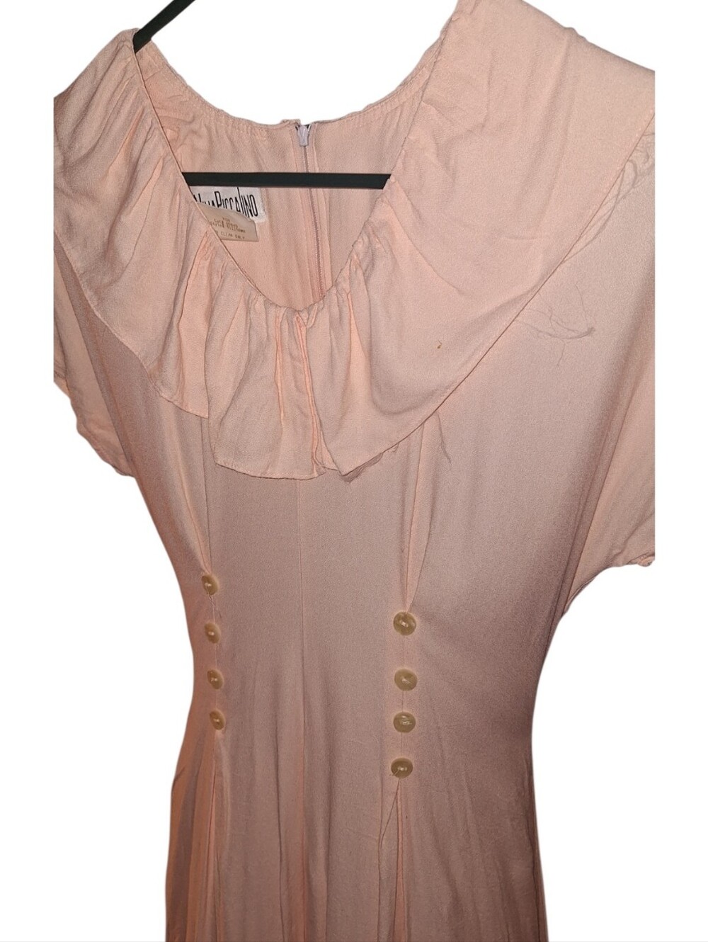 Vtg 80s Cottagecore Floral Button Front Midi Dress Peach Prairie DRESS 10 Ruffle - Picture 9 of 9